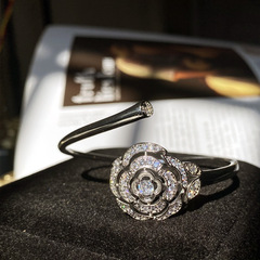 Versa Luxe Little Chanel Style Camellia Bracelet for Women, 18K Plated with Sparkling Small Diamond Rose Fashion Adjustable Bangle