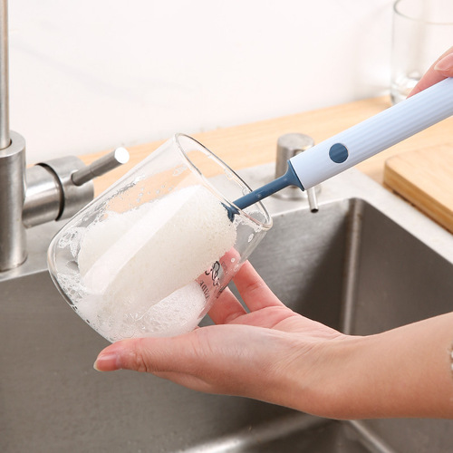 Long-handled loofah cup washing brush, multi-functional household bottle washing brush, water cup brush, double-layer cleaning and decontamination sponge brush