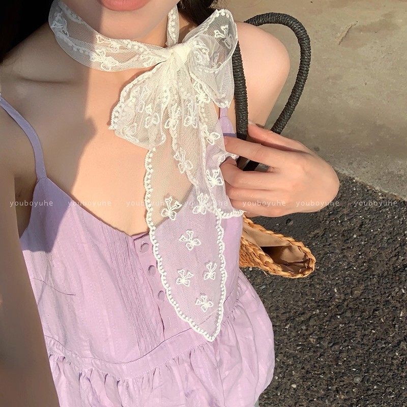 韩系黑白波点丝巾系脖发带女2025新款高级感气质甜美百搭飘带颈链|undefined