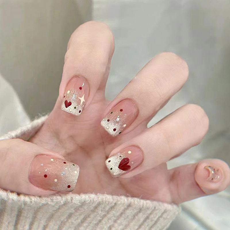 Wear a removable star nail nail piece love nail patch small short T small fresh cute nail piece 24 pieces Wear a removable star nail nail piece love nail patch small short T small fresh cute nail piece 24 pieces