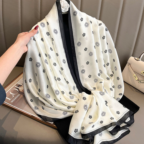 New Camellia Fashion Simulated Silk Scarf Women's Summer Sunscreen Beach Towel Women's Shawl Decorative Scarf Outerwear