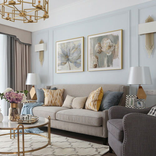 Modern American Light Luxury Living Room Decorative Painting Sofa Background Wall Hanging Painting French Flowers Dining Room Restaurant Dual Panel Wall Art