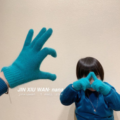 Men's Korean Style Women's Rabbit Wool Knit Solid Color Warm Driving Cycling Non-Slip Candy Color Children's Gloves