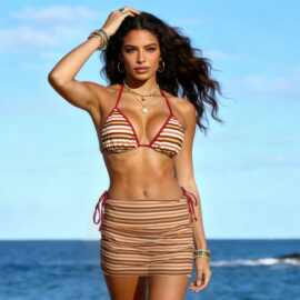 2026跨境新款比基尼泳衣三件套性感条纹亚马逊分体泳装外贸bikini
