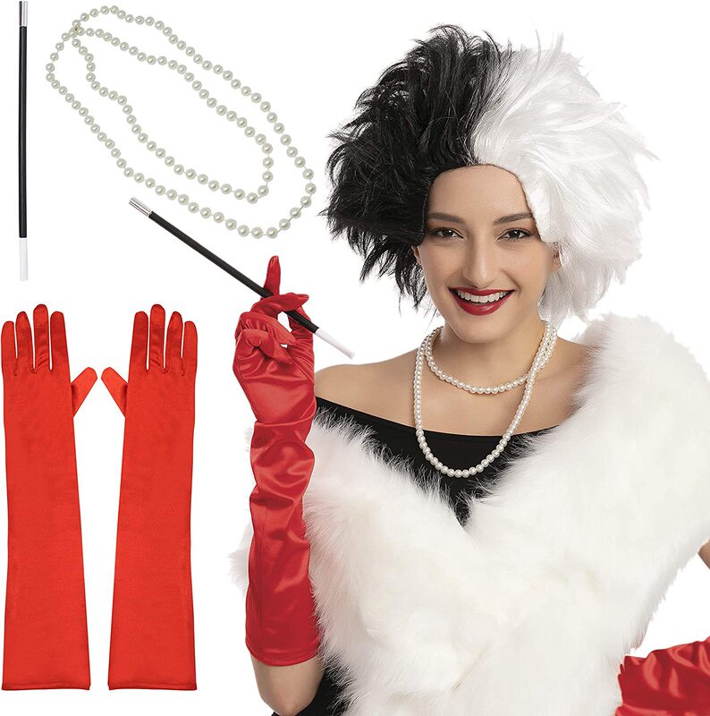 Black and White Yin Yang Wig Gatsby Witch Kuila Dress Up Wig Gloves Smoke Cigarette suit 101 Loyal Dog Ace
