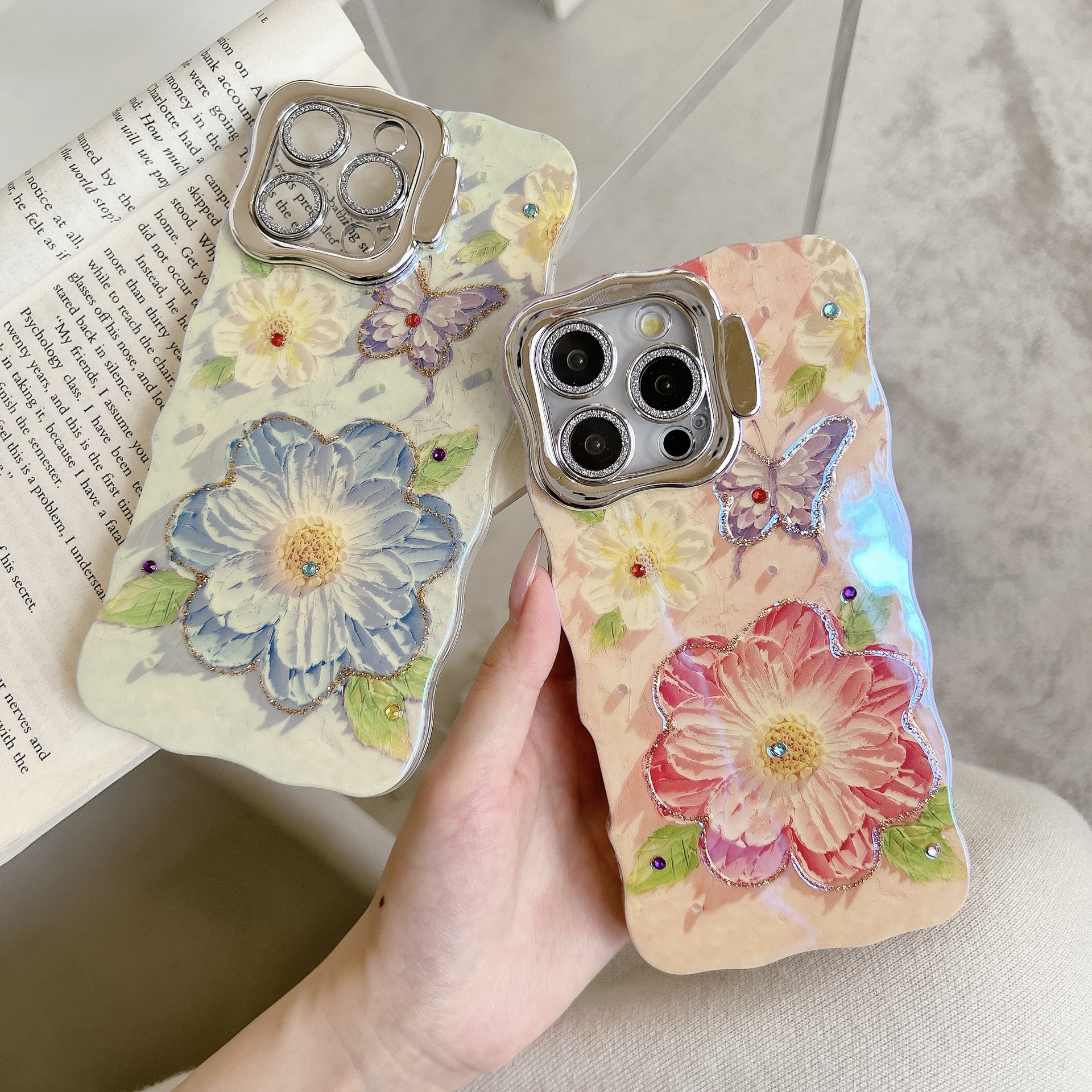 Flor de pintura al óleo de fantasía para Apple 16ProMax funda para teléfono móvil 15Pro Pareja 14/13 Red neta 15ProMax