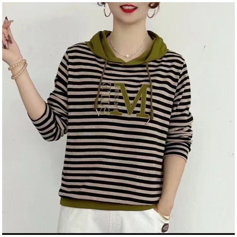 2023 autumn new fashion casual striped elegant slimming bright diamond casual loose inside slimming women's sweater
