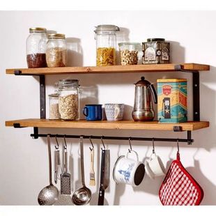 American Kitchen Partition Storage Wall-Mounted Seasoning Storage Rack Iron Solid Wood Wall Partition Restaurant Wall Sensheng