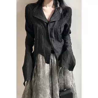 2024秋季新款哥特式暗黑风格上衣设计感小众复古长袖衬衫Y2K风格