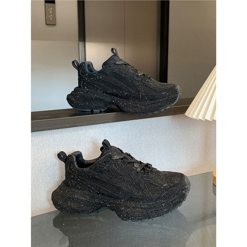 2026 Autumn New Model Full Rhinestone Dad Shoes for Women, Trendy Versatile Thick-Soled Breathable Height-Increasing Casual Sports Running Shoes