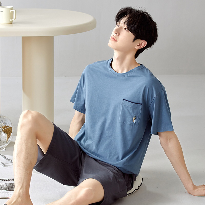 [cross-border] nuevo pijama de hombre de verano de manga corta juvenil de verano pantalones cortos de cuello redondo conjunto de ropa para el hogar