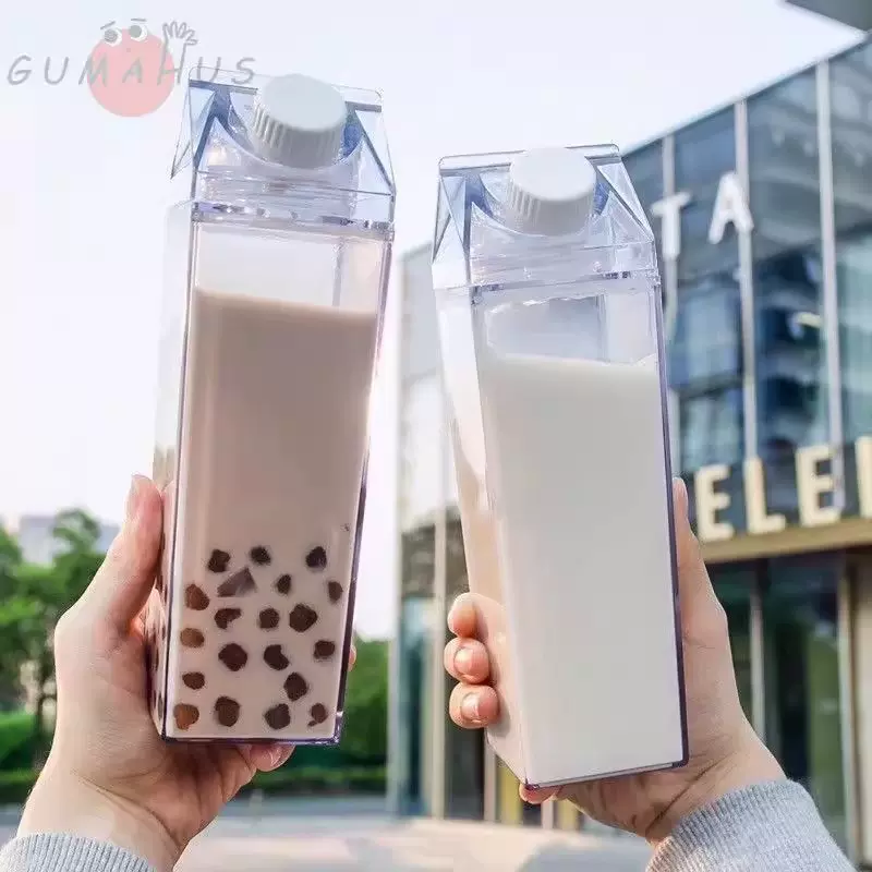 牛奶盒方形杯子透明大容量夏天水杯男女高颜值塑料学生便携随手杯