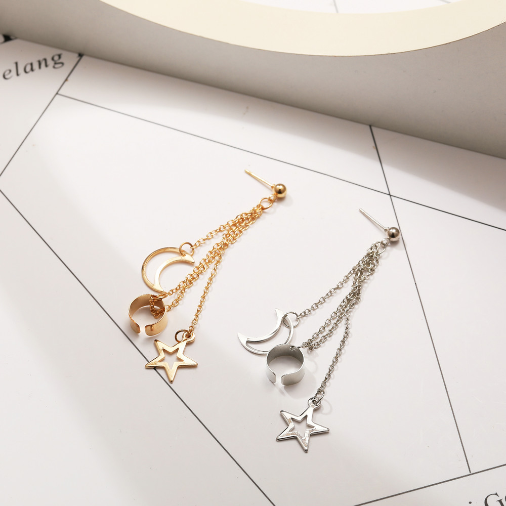 Retro Alloy Five-pointed Star Moon Non-pierced Ear Clips Wholesale Jewelry Nihaojewelry display picture 1