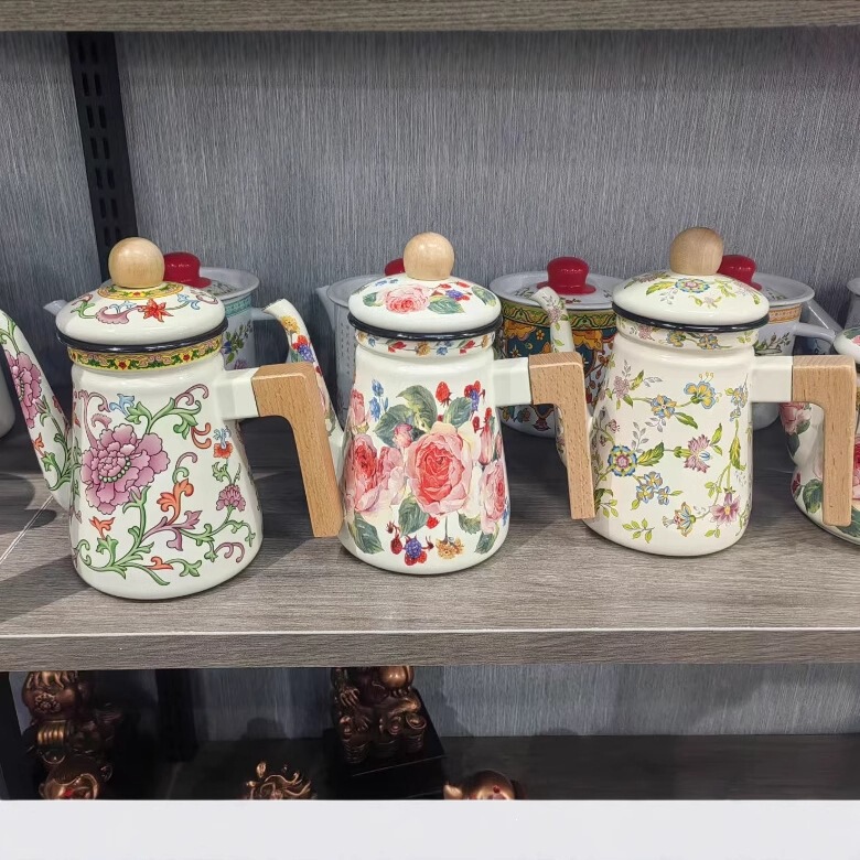 Thickened Enamel Coffee Pot for Home Use, Narrow Spout Tea Pot, Oil Pot, Cold Water Tea Pot, Milk Pot, Gooseneck Pot, Tea Brewing Kettle, Water Boiling Kettle