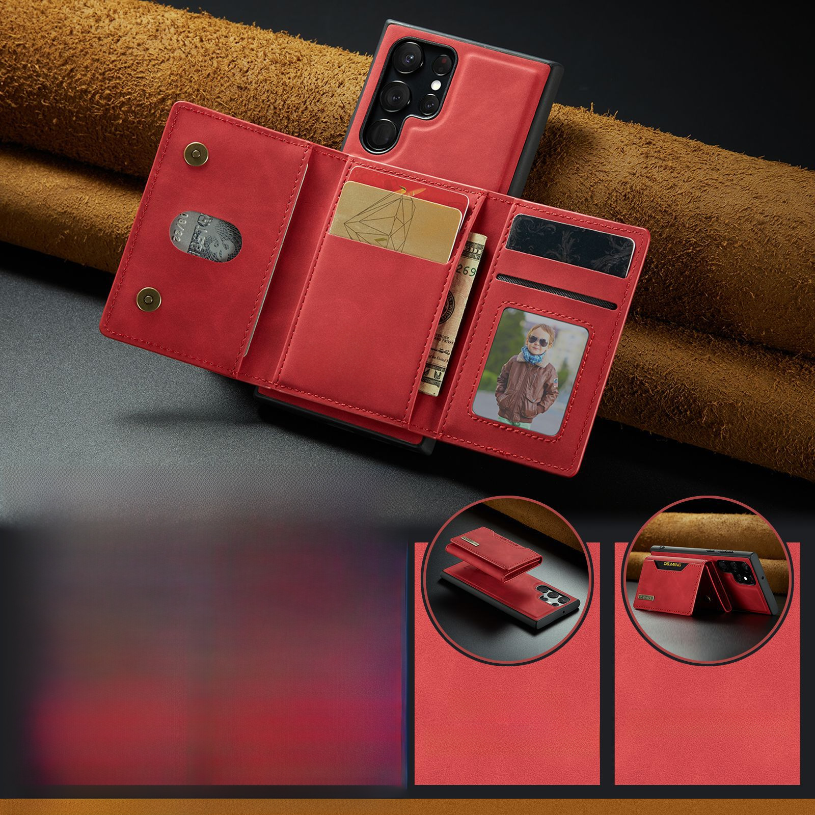 M2 for Samsung S23 Ultra Triple Magnetic Card Case S22 Ultra Retro Wallet Phone Case_voghion.com