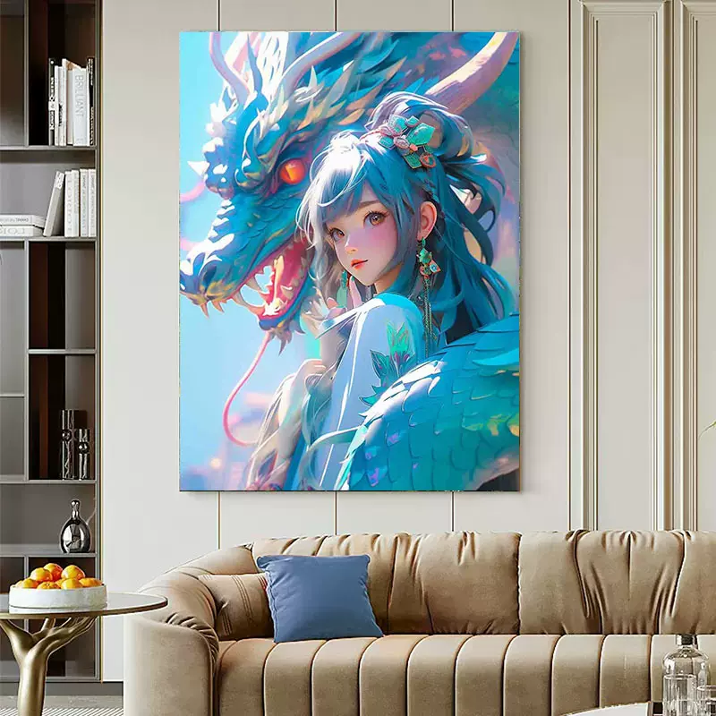 龙女十字绣2024新款线绣龙年卡通人物客厅卧室挂画大气手工刺绣