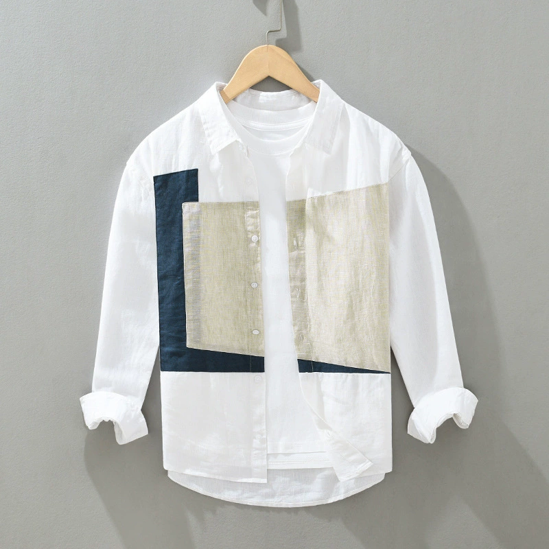 2028 Весна Лето Повседневная Слайная Льняная рубашка Мужская мода Молодежная свободная дышащая хлопчатобумажная верхняя часть