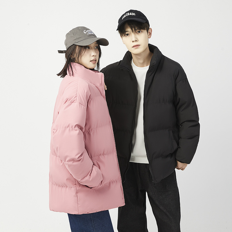 Algodón de color sólido para hombres 2024 nueva ropa de algodón de invierno pareja coreana chaqueta de pan de algodón chaqueta de invierno ligera al por mayor