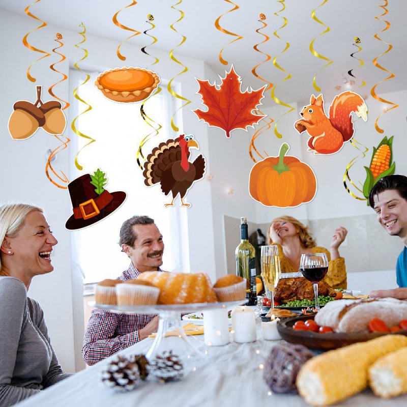 Nueva decoración de fiesta de cumpleaños de acción de gracias etiqueta en espiral feliz juego de bandera decoración de cumpleaños de otoño