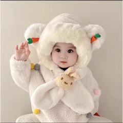 儿童帽子宝宝围巾一体秋冬季可爱超萌帽男女童加厚保暖护耳帽批发