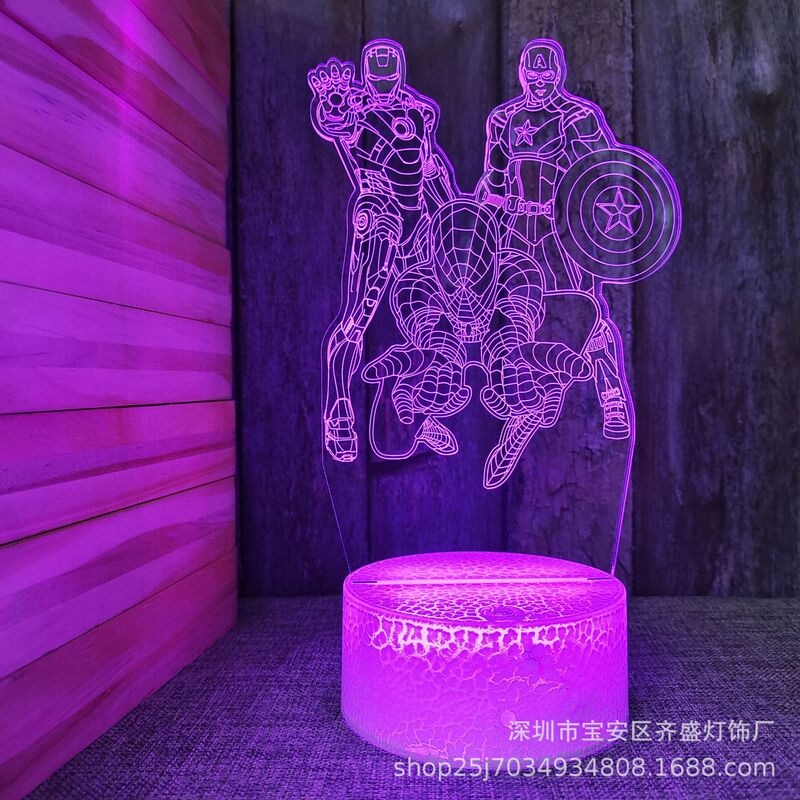 Cross-border 3D night light creative gift lamp bedroom New strange Marvel Iron Man Spiderman creative USB table lamp