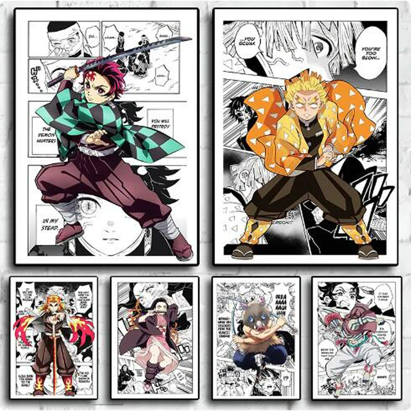 Японский фильм анимационный постер Demon Slayer Данжиро Ноцуке манга детская спальня картина домашнее оформление холст
