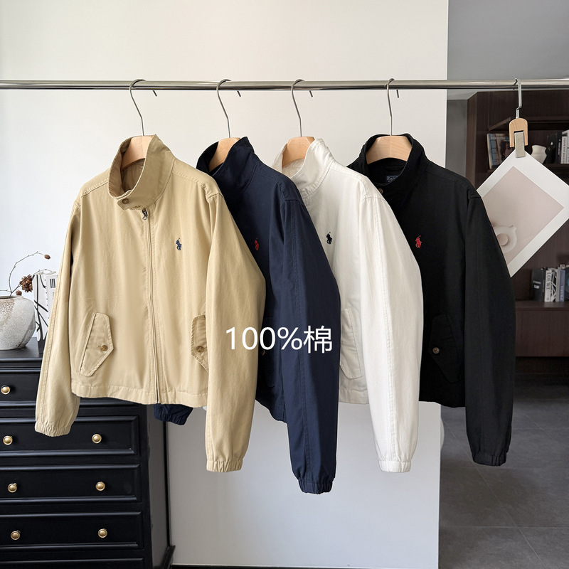 High-quality product! American retro old money style relaxed loose-fitting stand-up collar short trench coat with horse embroidery for women High-quality product! American retro old money style relaxed loose-fitting stand-up collar short trench coat with horse embroidery for women