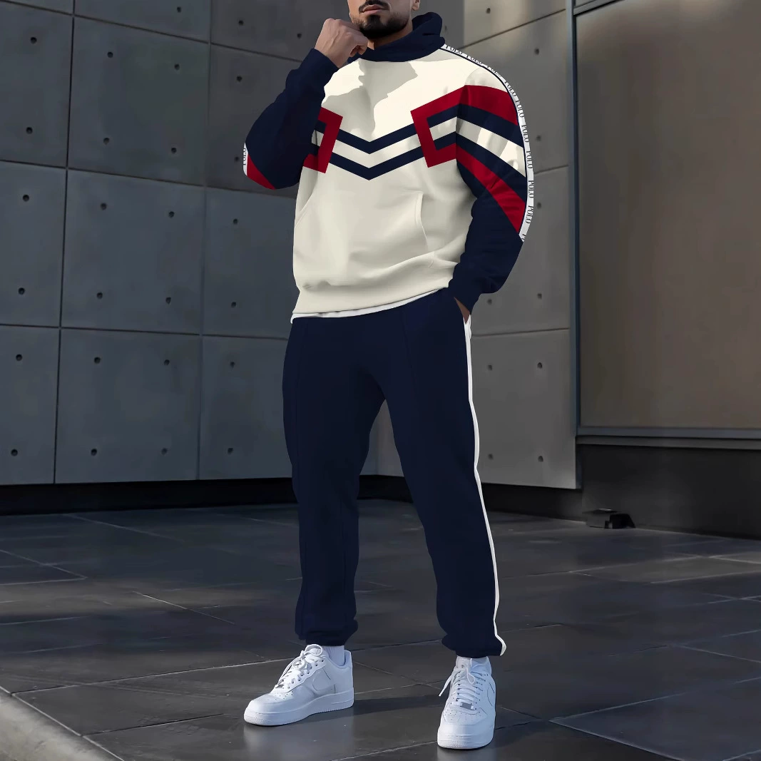 Весенне-осенний мужской костюм-толстовка с капюшоном, свободные модные повседневные спортивные брюки с 3D принтом, выдвижные брюки с длинными рукавами, комплект из двух предметов