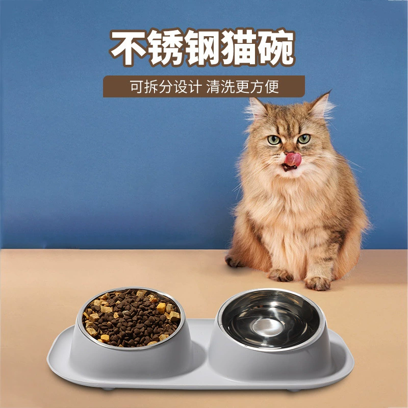 Наклонная кошачья чаша из нержавеющей стали для защиты от опрокидывания шеи