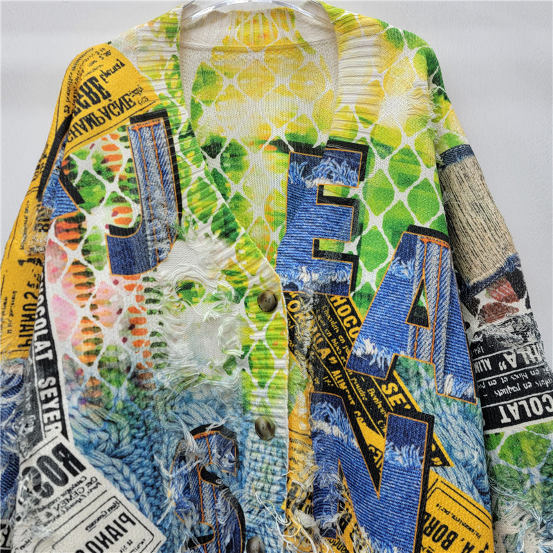 2025 otoño y invierno nuevos productos American Street Graffiti digital impresión frillera suelta cardigan de punto de manga larga image 3