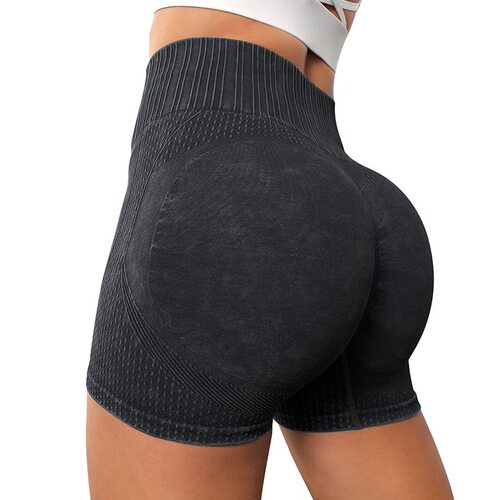 New seamless high-waisted washed sports shorts, tight butt lift, belly control, peach yoga fitness 3-point shorts