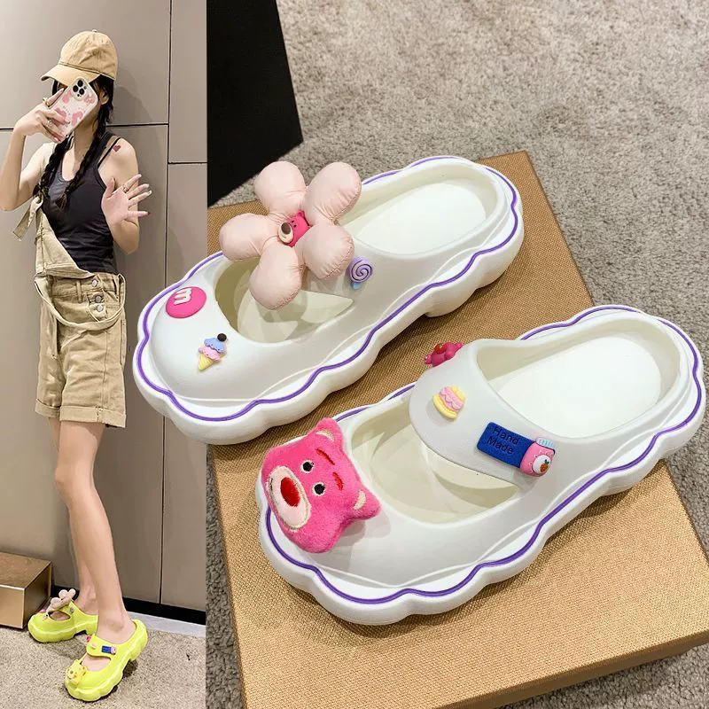Короткие тапочки без шнурков, женская летняя верхняя одежда, французские универсальные Студенческие сандалии на платформе с милым сердечком и цветком для девочек, увеличивающие рост
