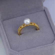 DIY珍珠配件新款铜镀金镶锆纹理镂空精美戒指空托时尚精致百搭