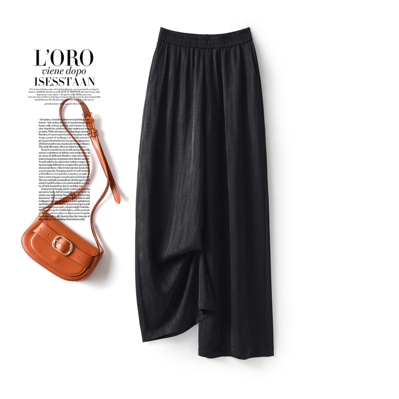 Black Silk Straight-Leg Wide-Leg Pants for Women, with a Great Drape Effect, Casual Pants, 2026 Summer Thin Style, Large Size