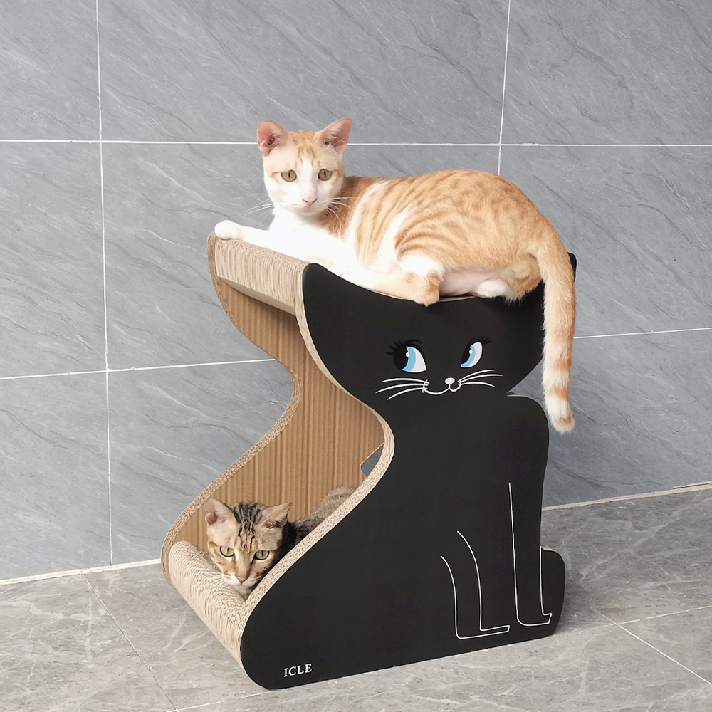 3D Black Three-Dimensional Overall Delivery Integrated No Assembly Needed Corrugated Cat Scratching Board_voghion.com