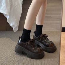 增高厚底大头小皮鞋女春秋2025冬季新款英伦风小个子系带乐福单鞋