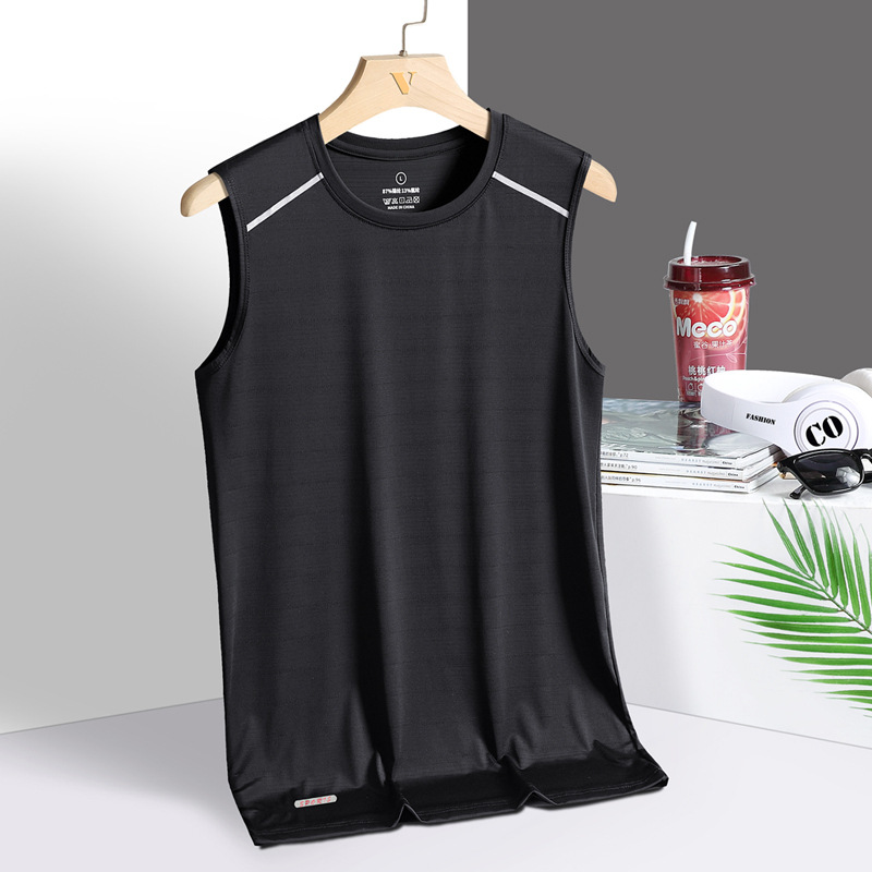 Chaleco de seda de hielo para hombre de verano delgado hombre gordo gran camiseta deportiva de fitness suelta camiseta sin mangas rápidamente secado camiseta base