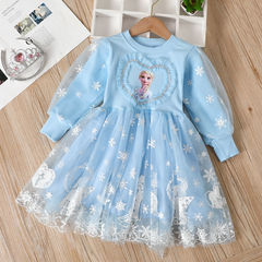 Girls' Spring and Autumn Dress 2024 New Arrival Little Girl Long Sleeve Elsa Snow White and the Seven Dwarfs Princess Dress Autumn Style