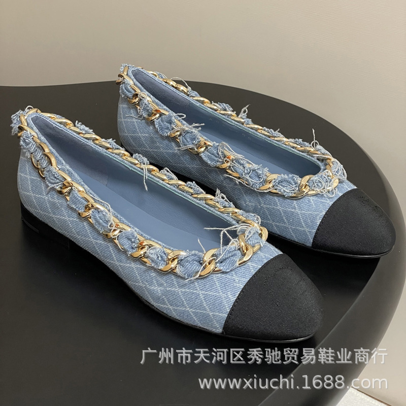 高版2025新品小香大链条双C单鞋淑女平底粗跟单鞋真皮玛丽珍鞋|undefined