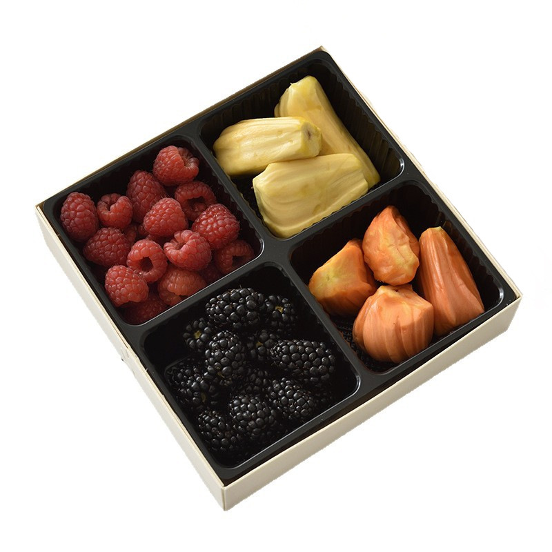 Caja de comidas de madera desechable transparente de frutas comerciales regalos de alimentos multi-tamaño para llevar caja de embalaje con tapa