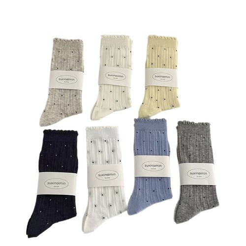 Ribbed polka dot ankle socks for girls, summer thin mesh ballet style Japanese style slimming pure cotton white stack socks