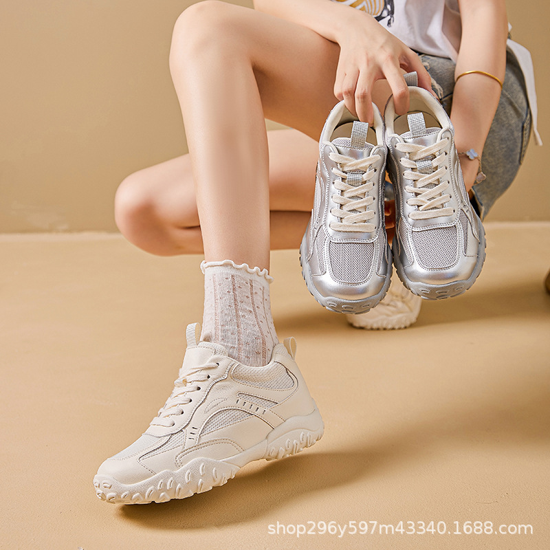 韩系厚底阿甘鞋女2025年秋季新款拼色运动休闲鞋小个子防滑德训鞋|undefined