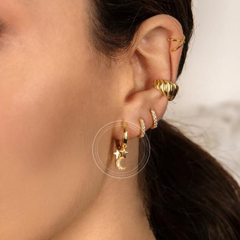 Europische und amerikanische SternMondKreuz geometrische Ohrringe DiamantOhrschnallepicture3