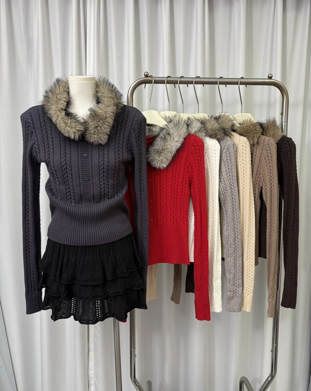 Hers Detachable Fur Collar Knitted Sweater for Women 2025 Winter Short Waist-Cinching Top Trendy Hers Detachable Fur Collar Knitted Sweater for Women 2025 Winter Short Waist-Cinching Top Trendy