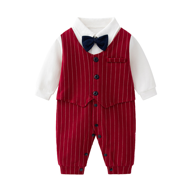 100 días de bebé niño vestido de banquete captura Zhou estilo británico pequeño traje bebé estilo occidental Caballero mono primavera y otoño