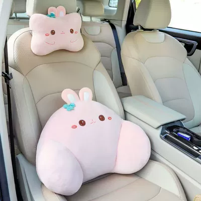 Car Headrest, Car Lumbar Headrest - sakura-pink-rabbit-headrest-lumbar-support-set