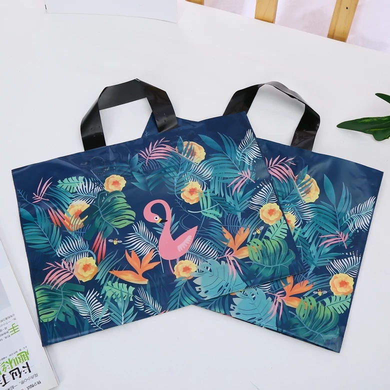 Tienda de ropa bolsa de mano flores y pájaros ropa de mujer moda regalos de plástico bolsa de compras embalaje personalizado