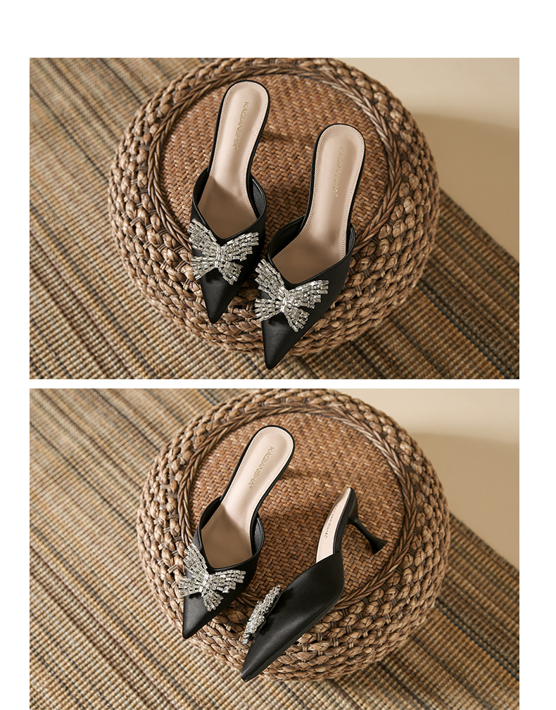 2023 Summer New Pointed Toe Stiletto Sandals Women's Shoes Rhinestone Baotou slippers high-heeled women's sandals and slippers half drag_voghion.com