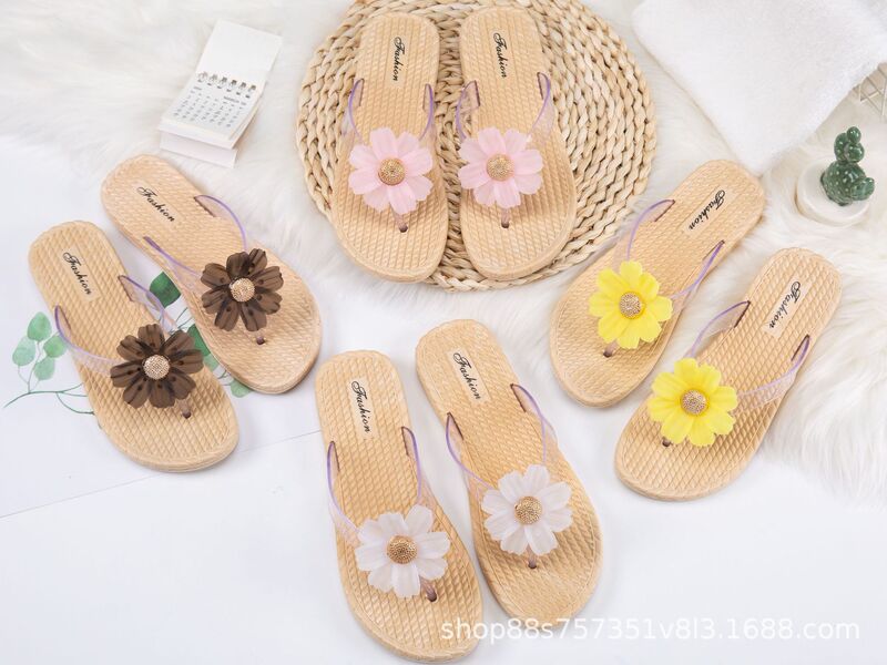 Flip-flops Female Summer Student Flat Cute Cartoon Pink Leopard Beach Slippers Outer Wear Bathroom Non-slip Slippers