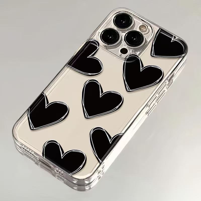 Love Black Apto iphone16promax funda para teléfono móvil transparente Apple 15/14pro Japón y Corea del Sur 13/12/11